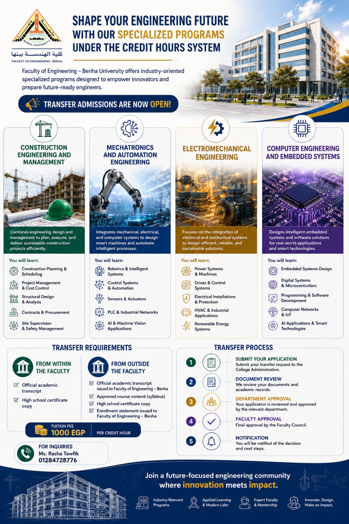 Faculty of Engineering Announces Transfer Procedures for Specialized Credit-Hour Programs